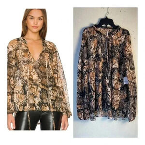 Free People Womens Size XS Sheer Top Out For The Night in Snake Combo NEW